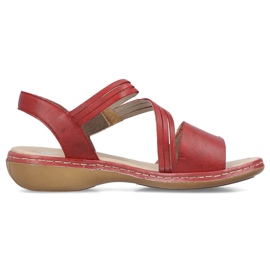 Sandalias mujer cómodas de piel con cierre adhesivo, rojo, Rieker 65964-35
